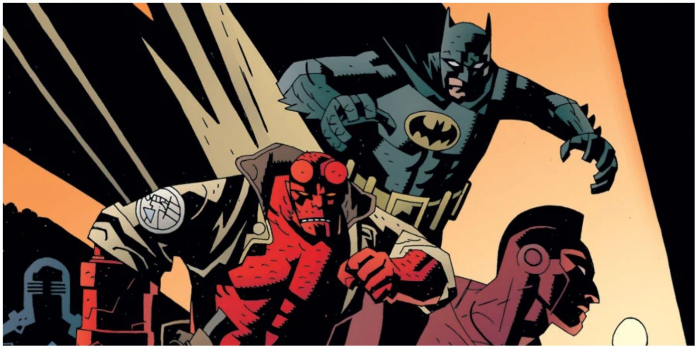 Batman with Hellboy and Starman in DC comics.
