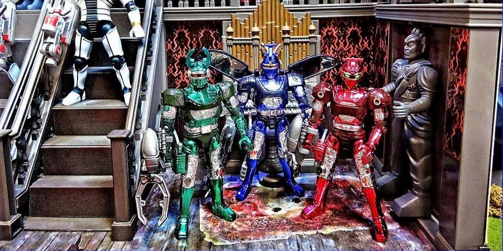 An image of the Big Bad Beetleborgs Toys inside a playset house