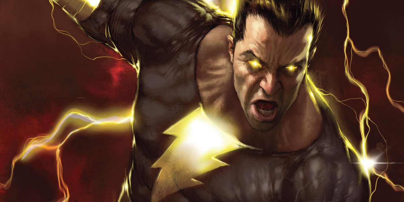Black Adam surrounded by lightning