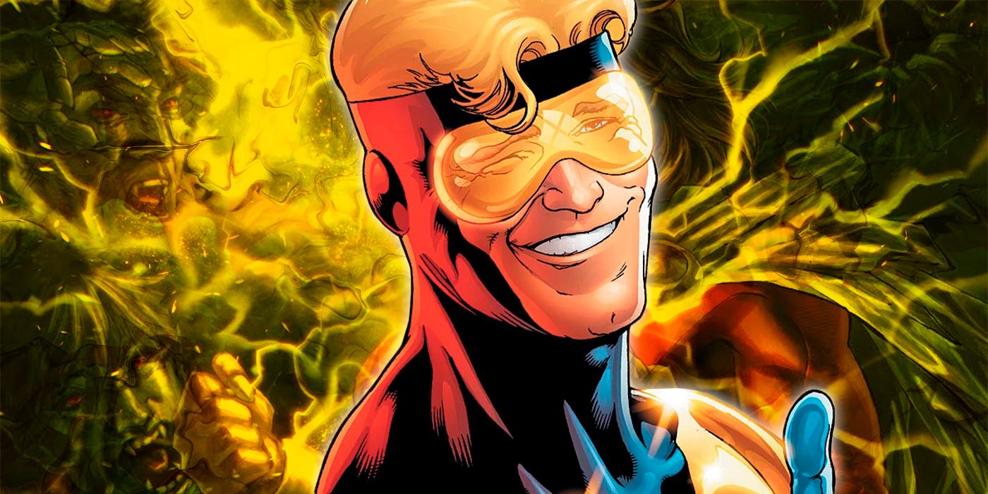 Booster Gold grins sardonically at the reader