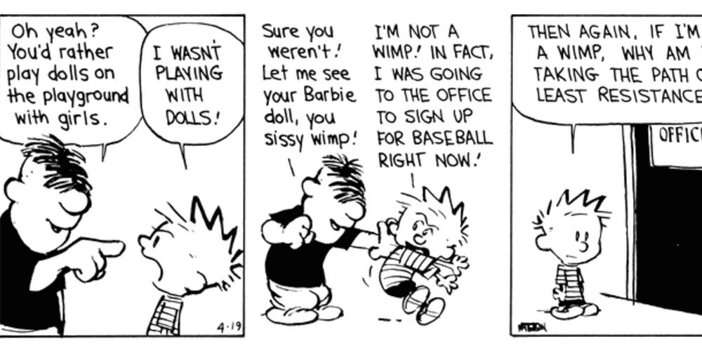 A bully teases Calvin for not playing baseball