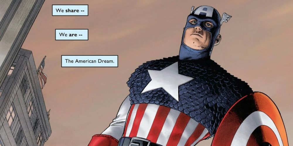 Captain America stands tall in a panel from "The New Deal" storyline