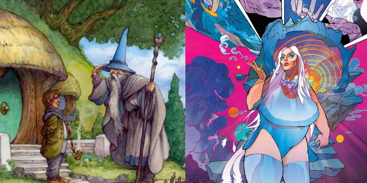 A split image of comic art from The Hobbit and from The Odyssey