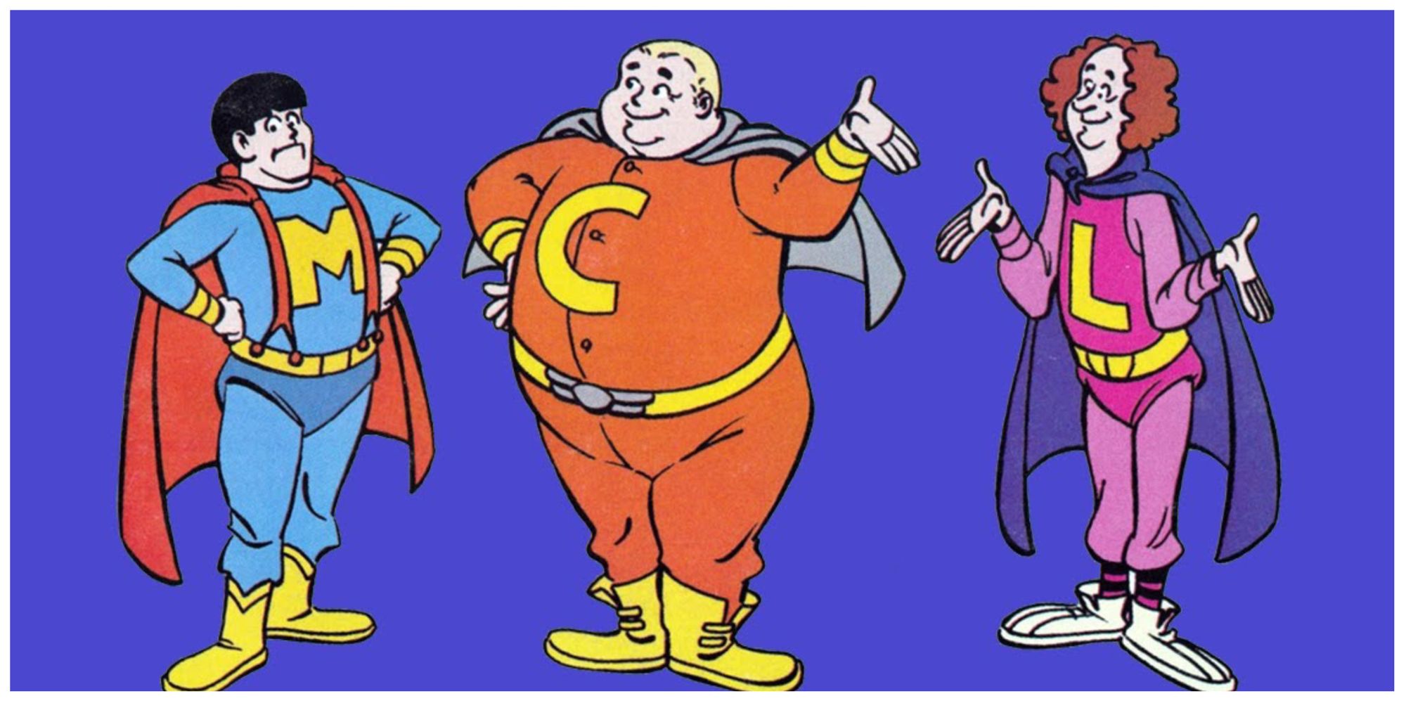 The Three Robonic Stooges in their Superhero Costumes 