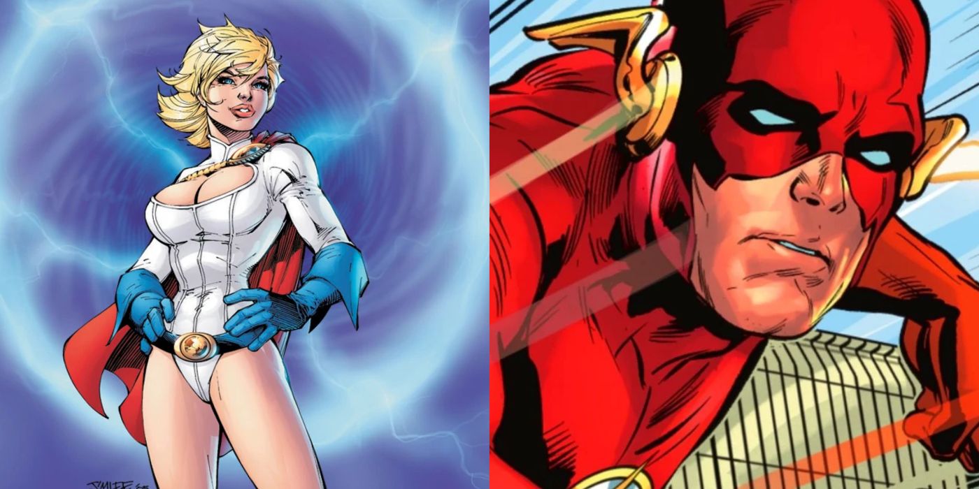 A split image of Power Girl and Wally West