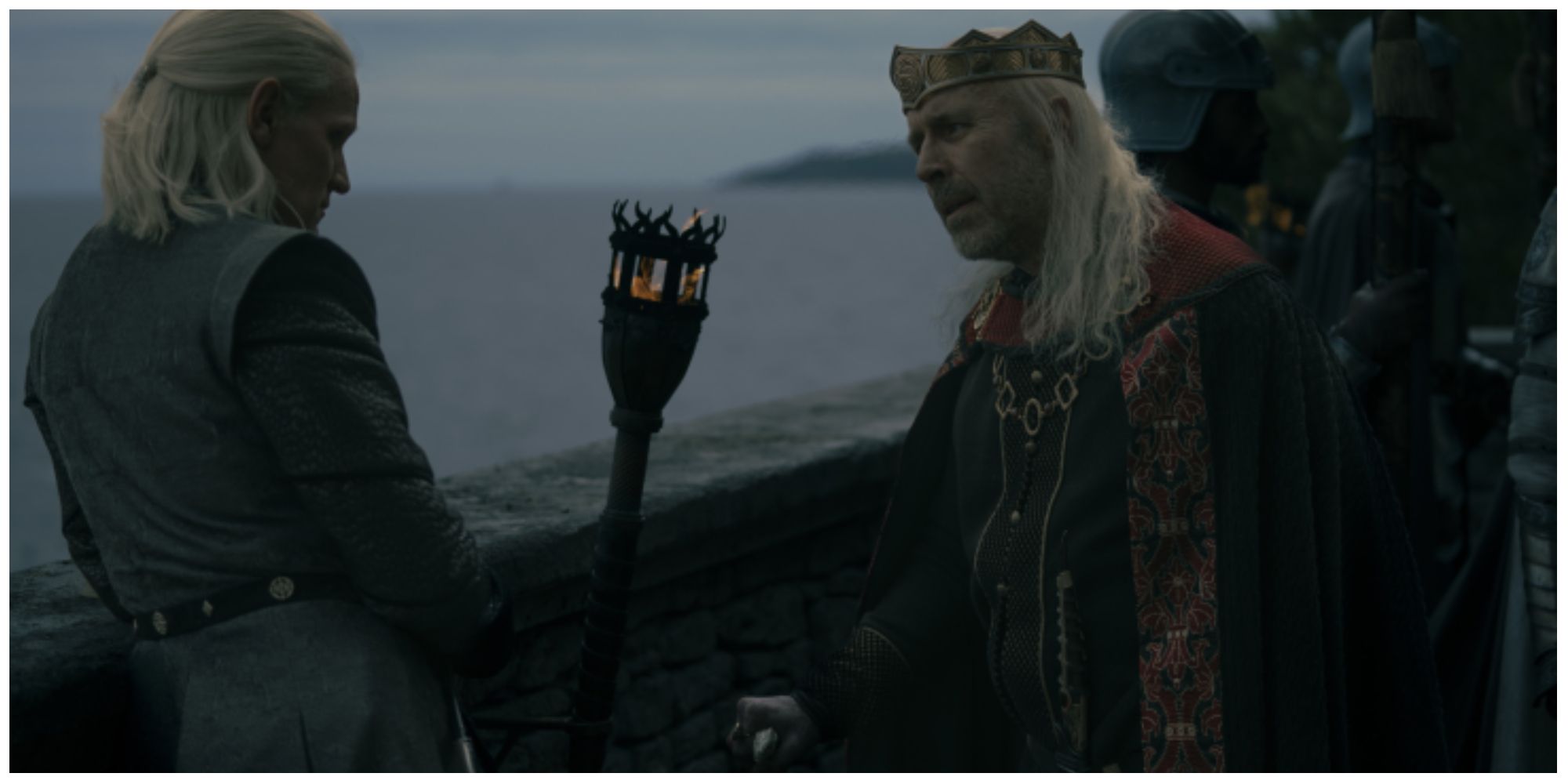 King Viserys and Daemon at Leana's funeral in House of the Dragon