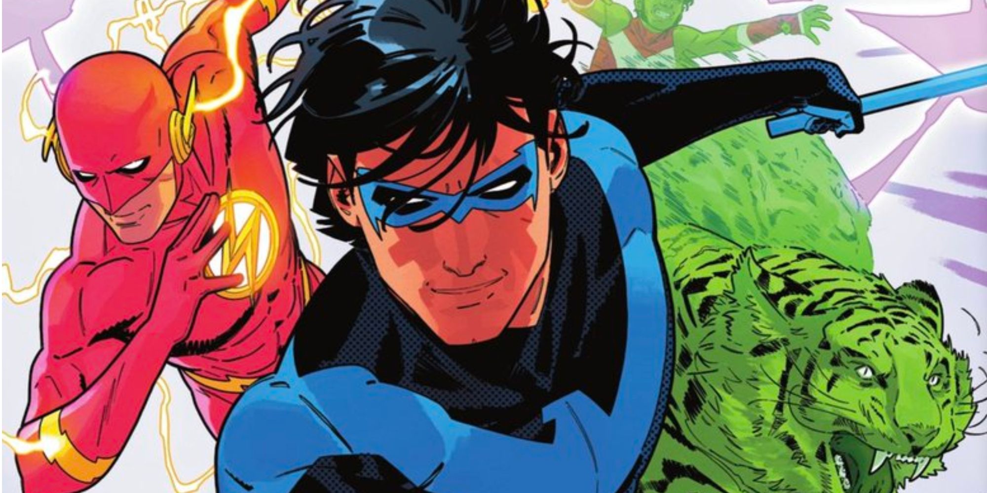 Nightwing and the Teen Titans, including Wally West and Beast Boy