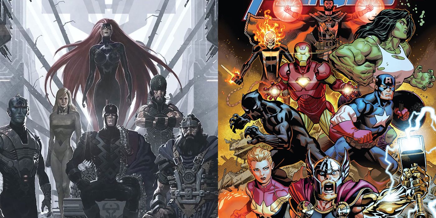 The Inhumans Royal Family and the Avengers at the beginning of Jason Aaron's run
