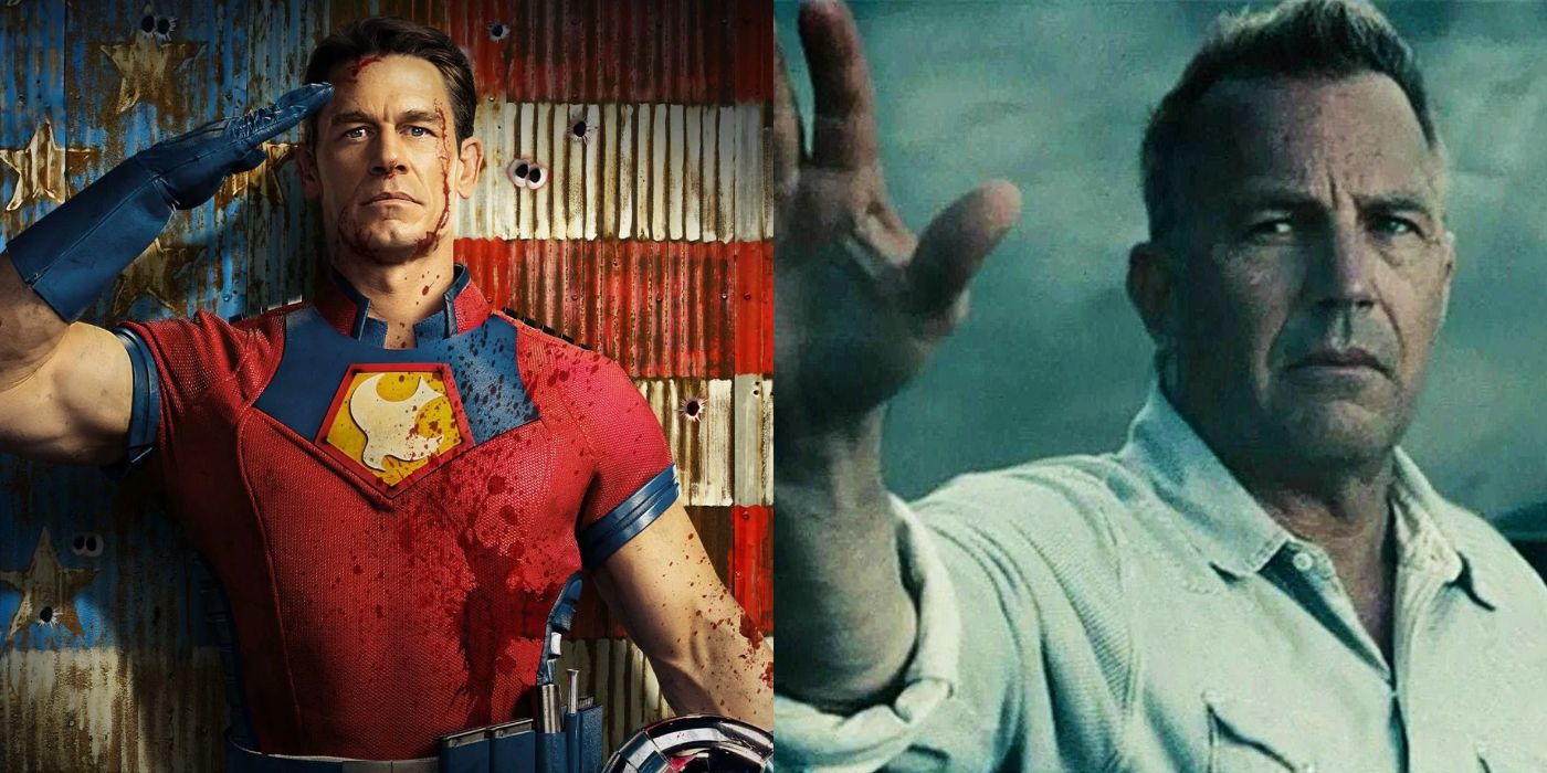 Jon Cena as Peacemaker and Kevin Costner as Pa Kent