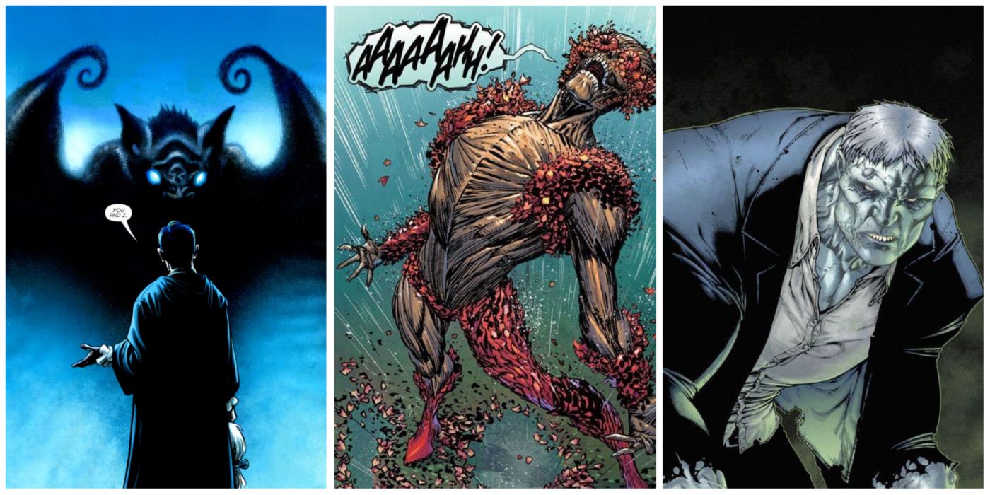 split image of Barbatos, Floronic Man, and Solomon Grundy from DC Comics