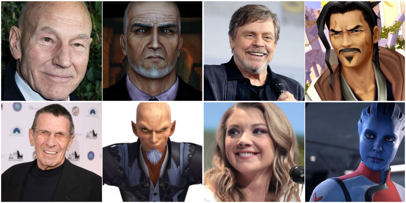 A collage of actors and the video game characters they voiced