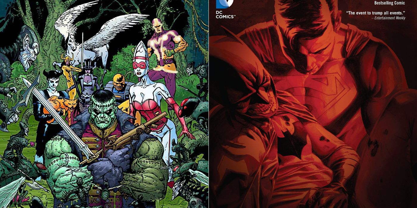 split image of Seven Soldiers of Victory and Final Crisis from DC Comics