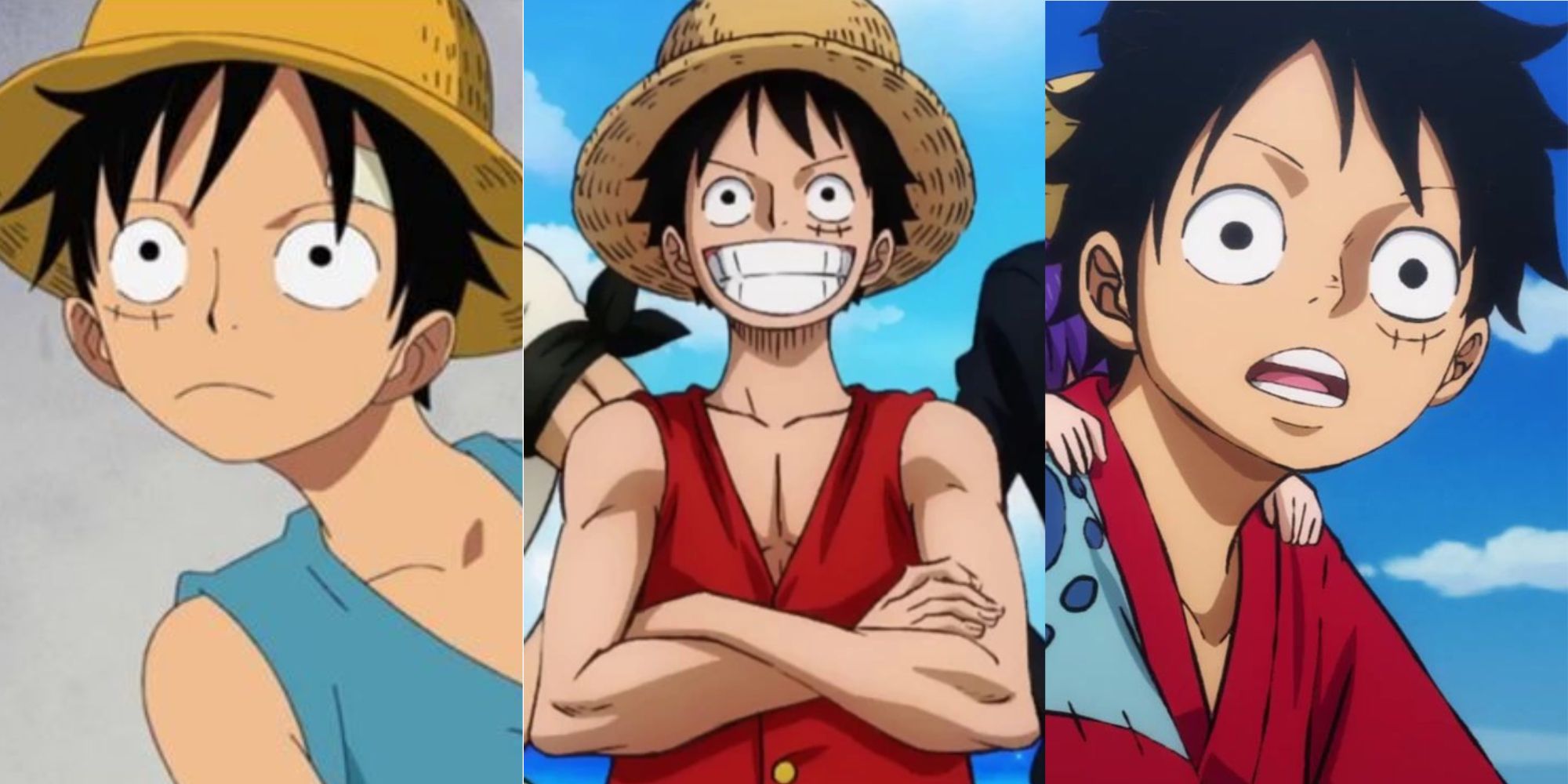 Various stills of Monkey D Luffy, the protagonist of One Piece