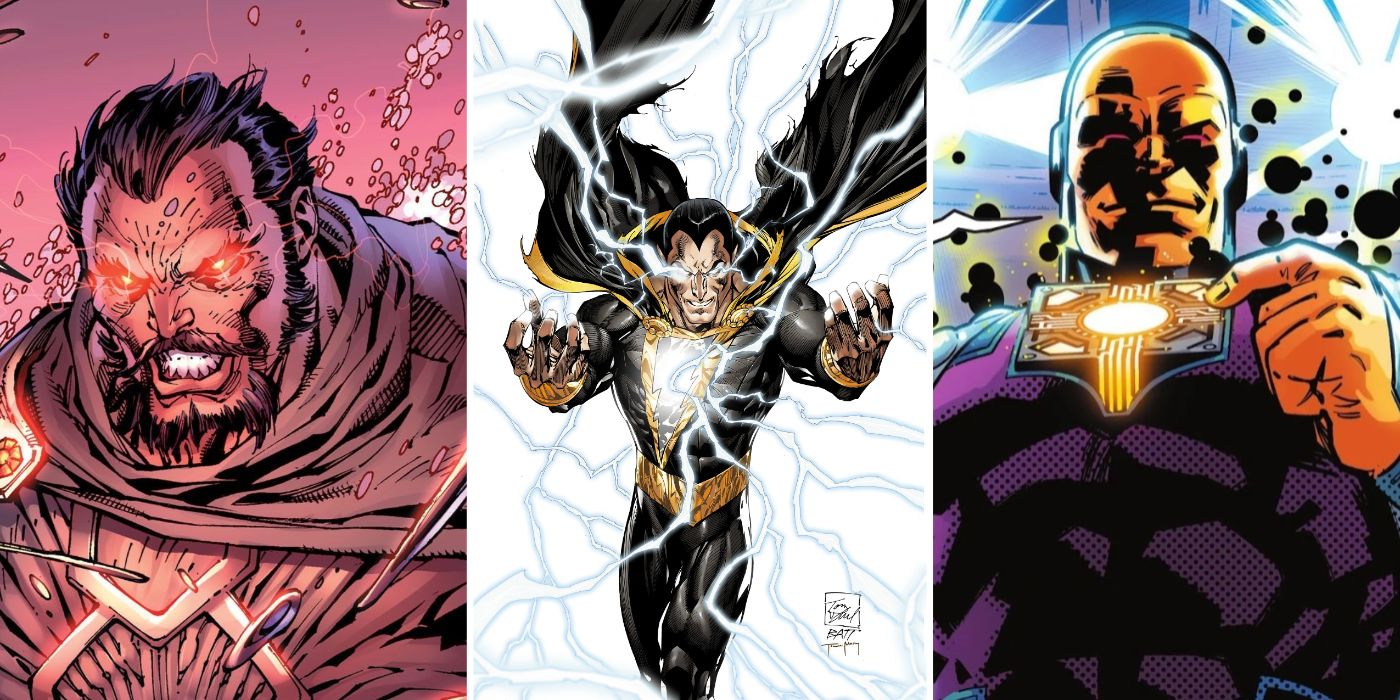 split image of General Zod, Black Adam, and Mongul from DC Comics
