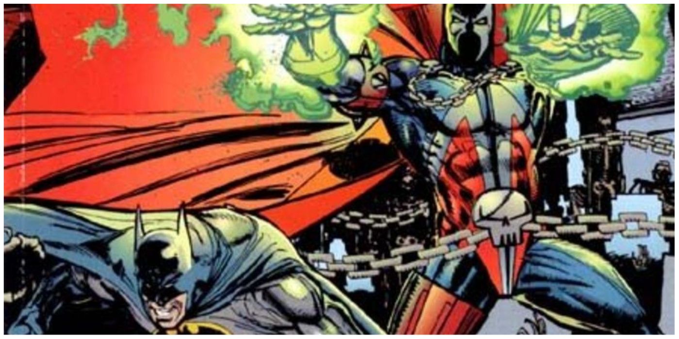 An image of Batman crouching and Spawn preparing for battle in Batman and Spawn:War Devil Cover Cropped