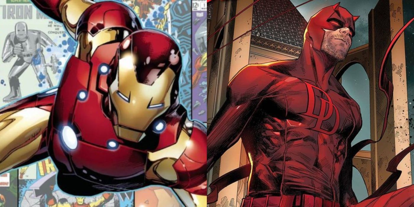 A split image of Iron Man and Daredevil from Marvel Comics