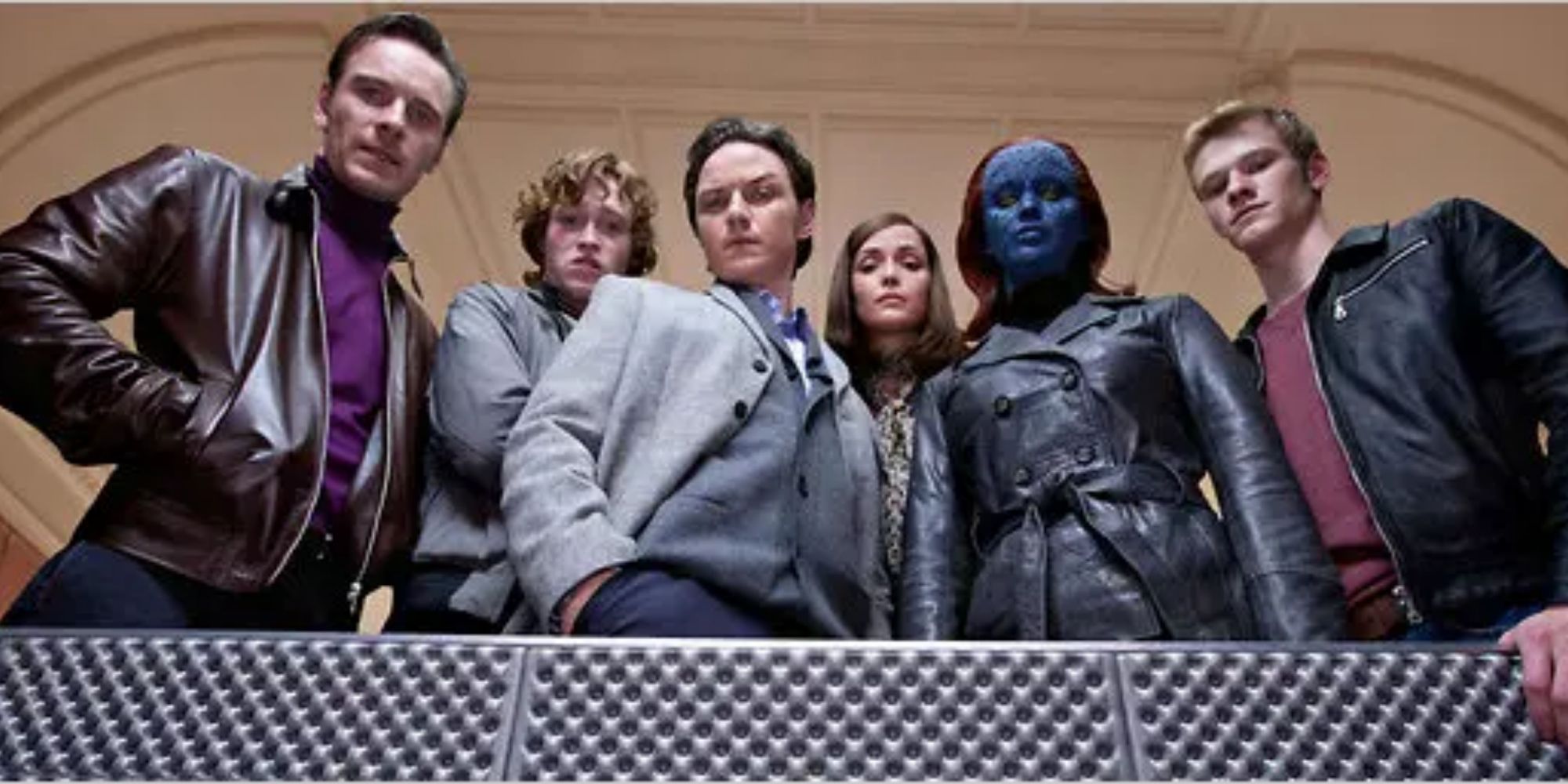 The characters of X-Men: First Class standing looking down 