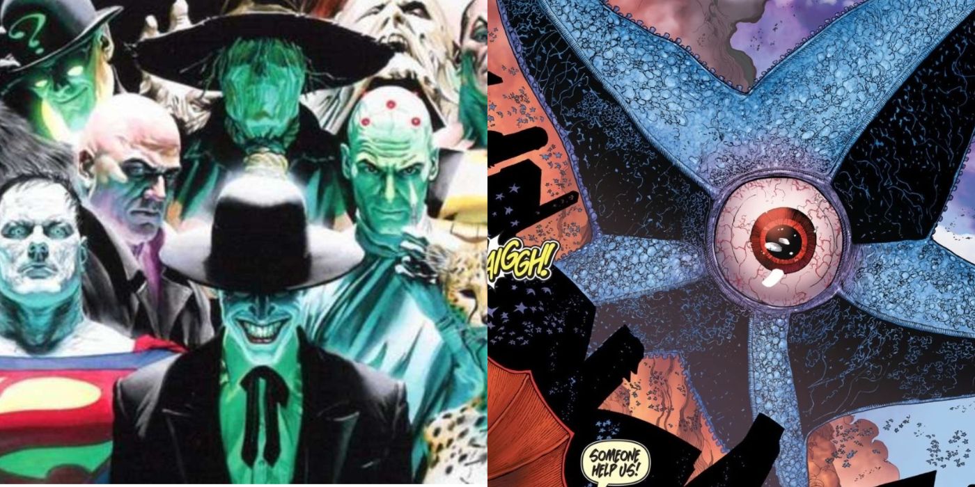 A split image of Legion of Doom and Starro the Conqueror