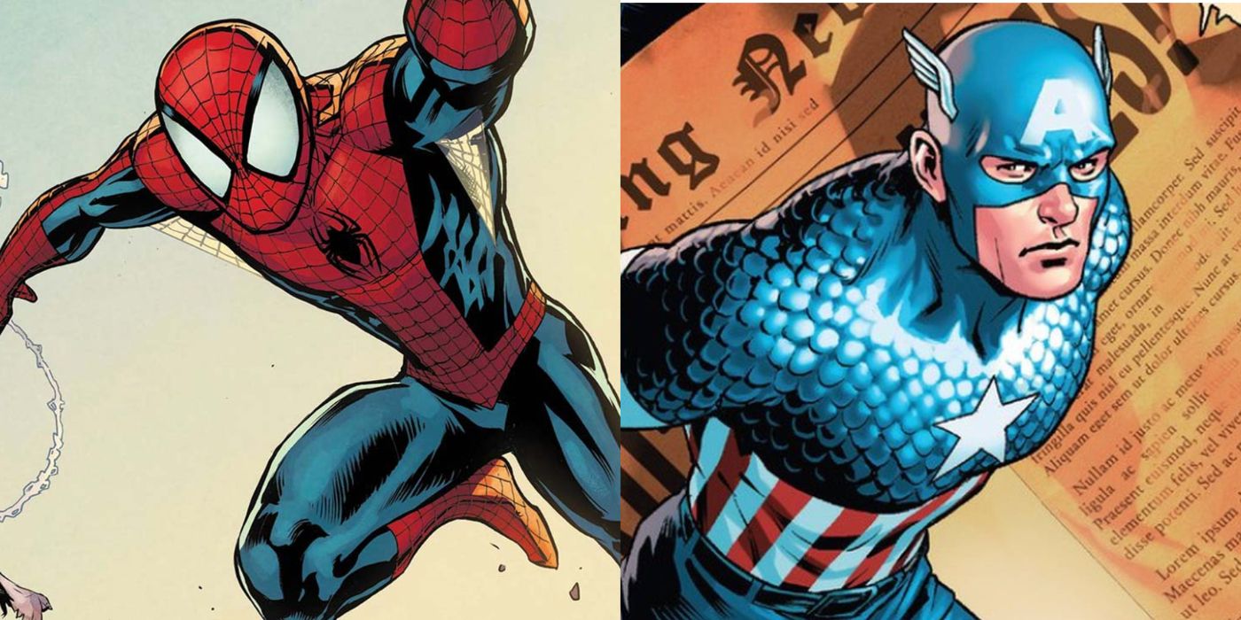 A split image of Spider-Man and Captain America