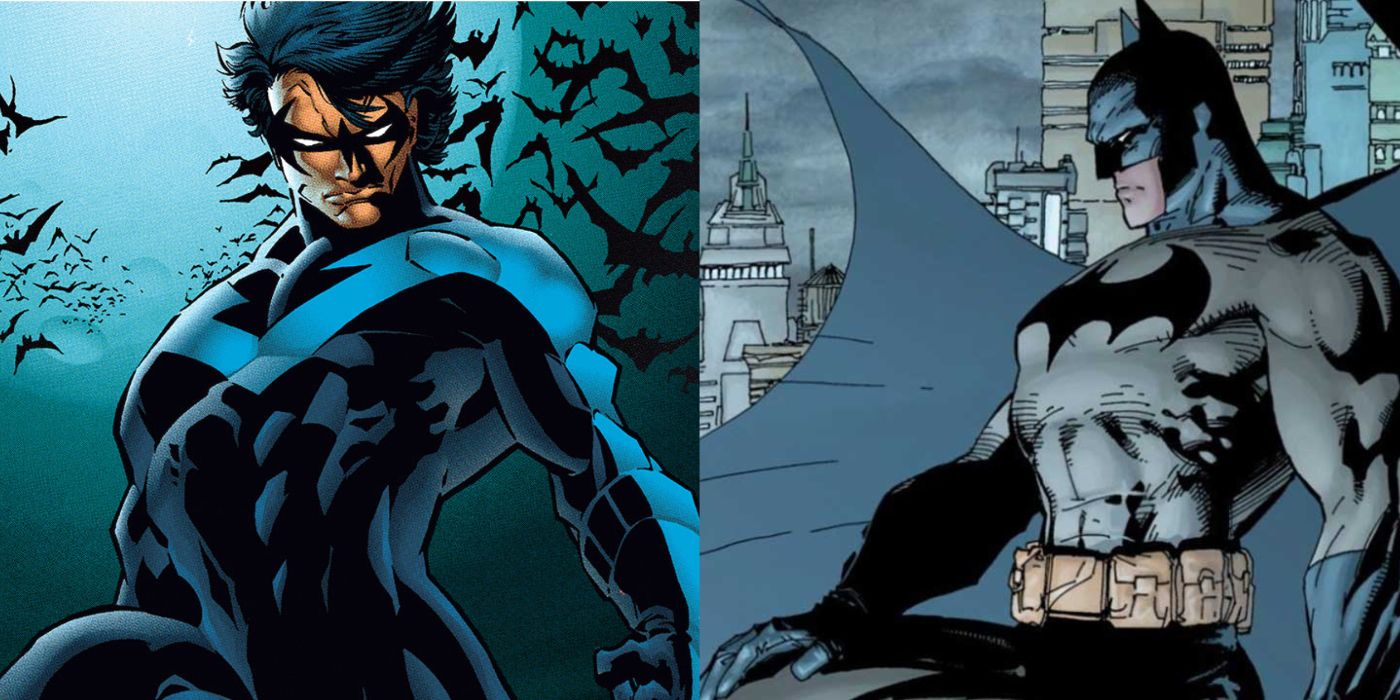 A split image of Nightwing and Batman