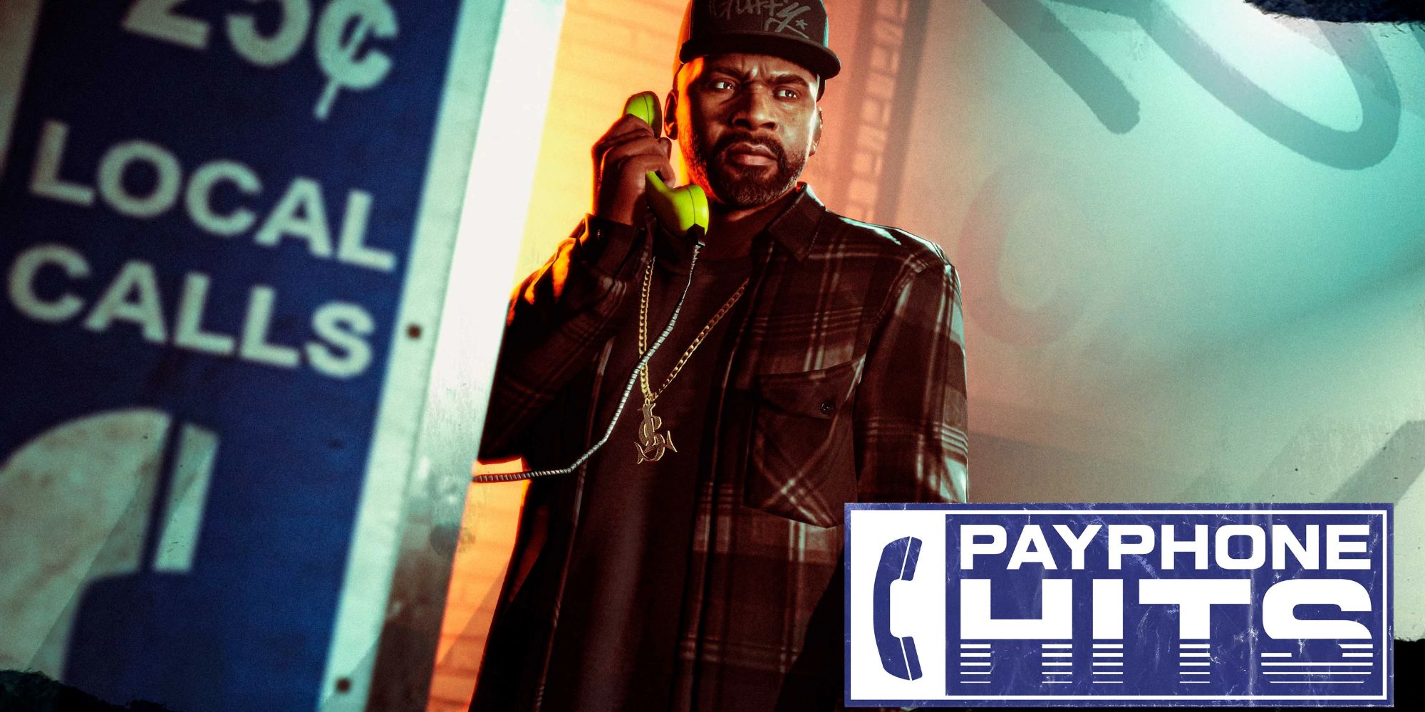 Franklin Clinton fazendo uma ligação como parte do Payphone Hits do GTA V Online