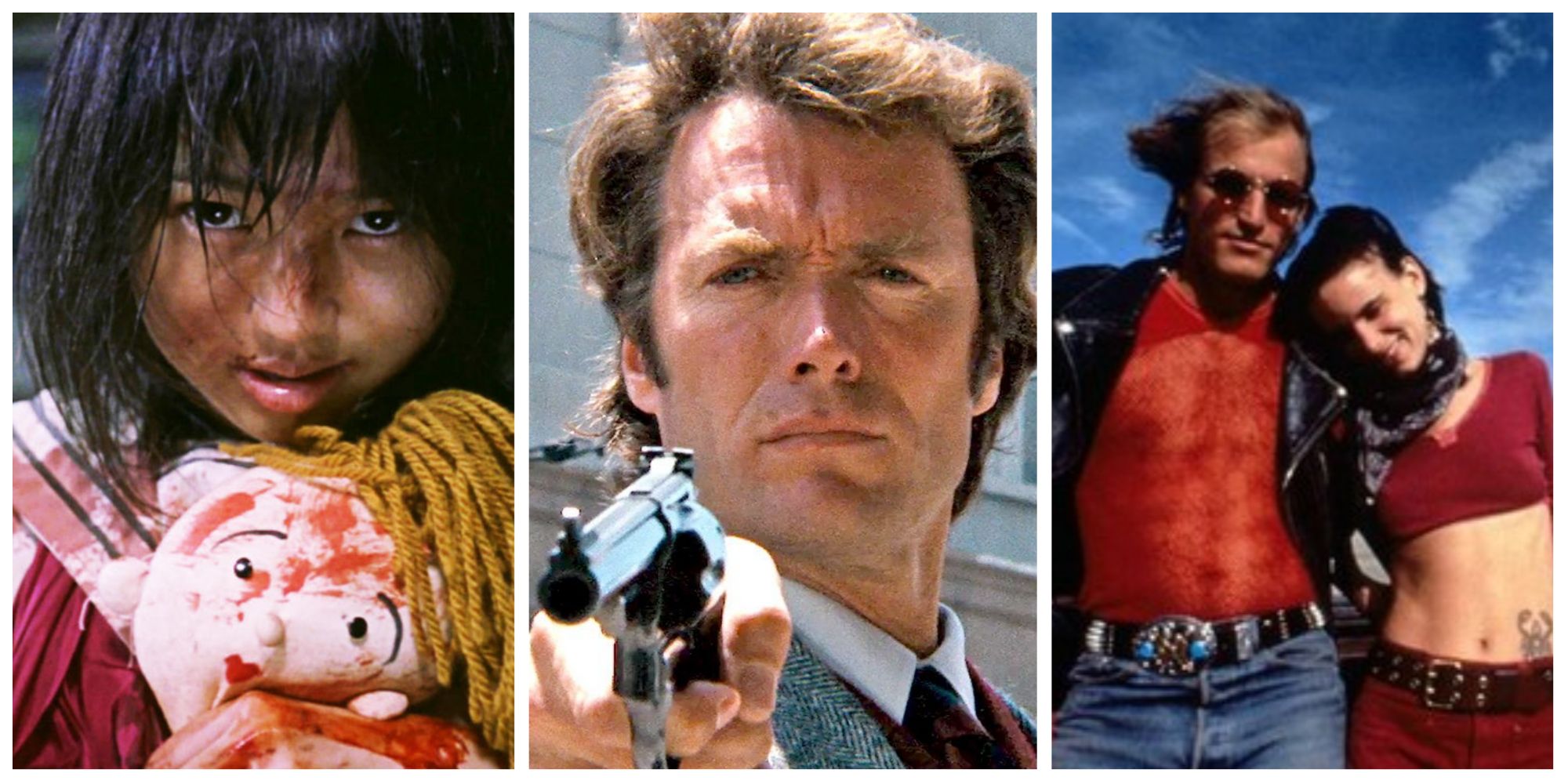 Collage of battle royale, dirty harry, and natural born killers