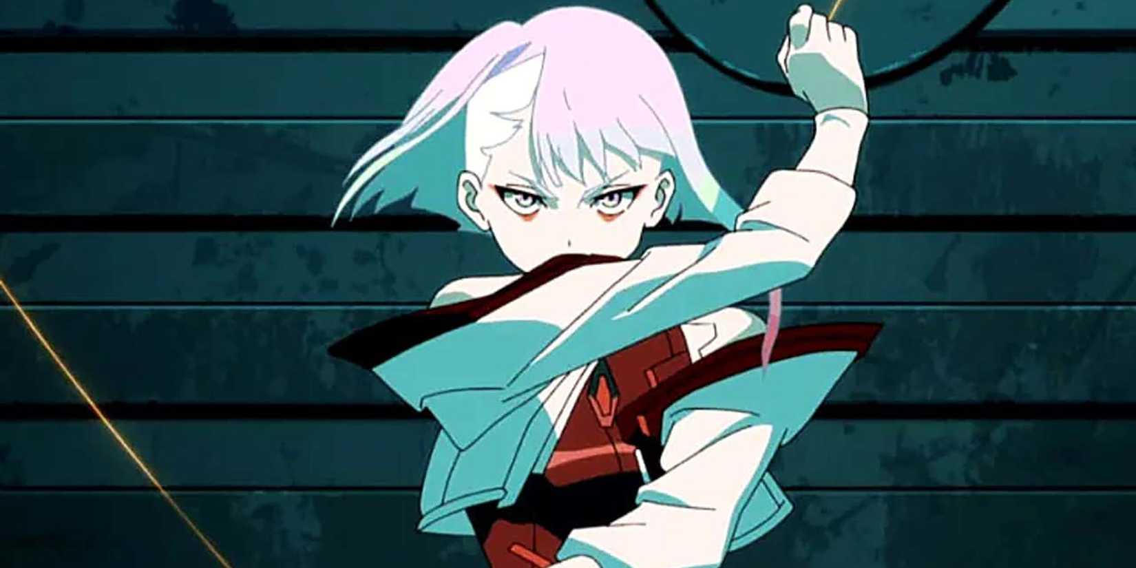 Cyberpunk: Edgerunners Lucy's Monowire raises her arm to fight.