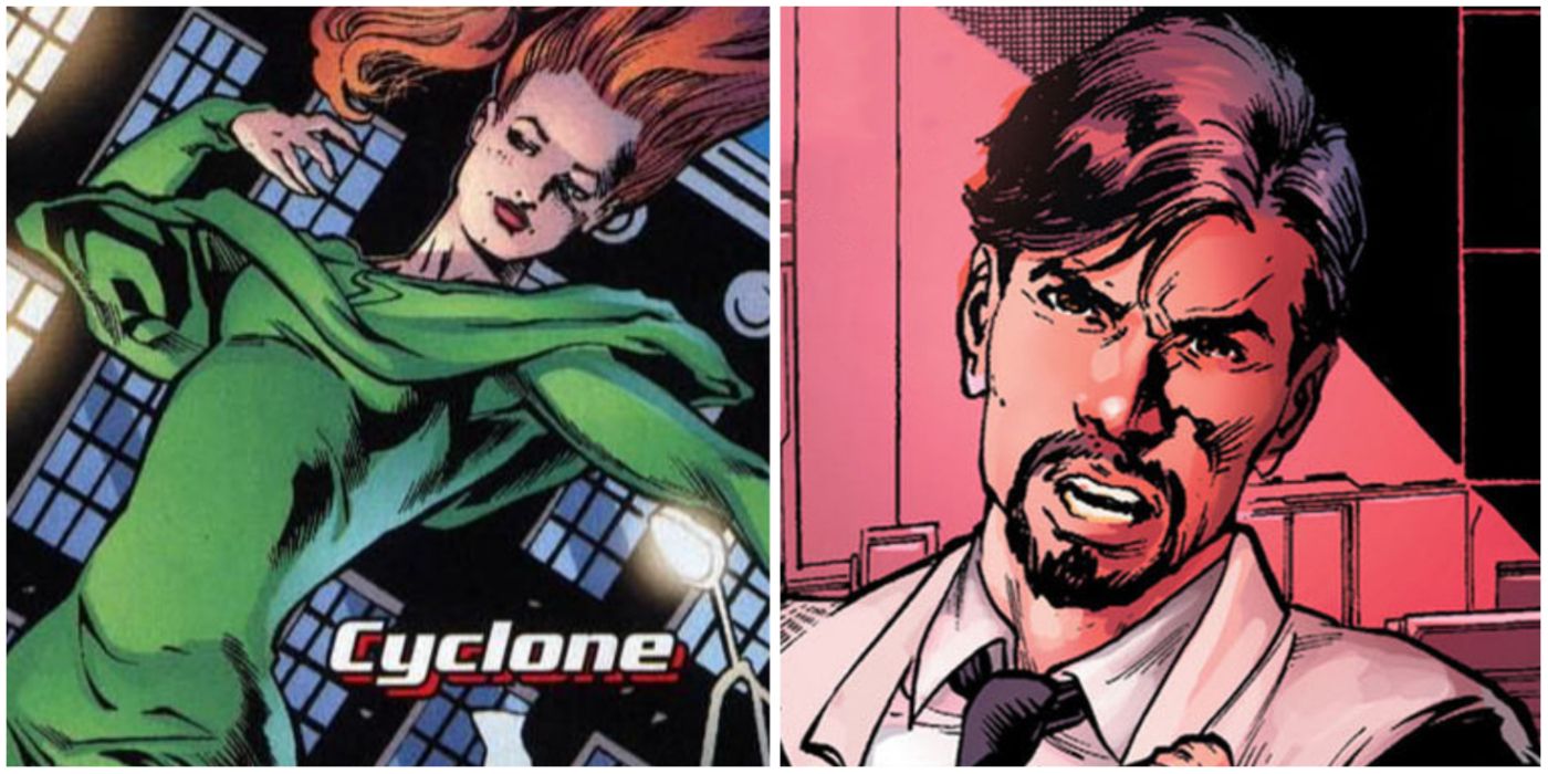 Cyclone and T.O. Morrow in side by side images in DC comics