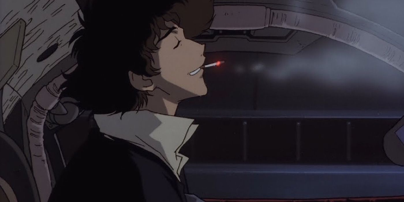 Spike Spiegel in Cowboy Bebop is looking happy.