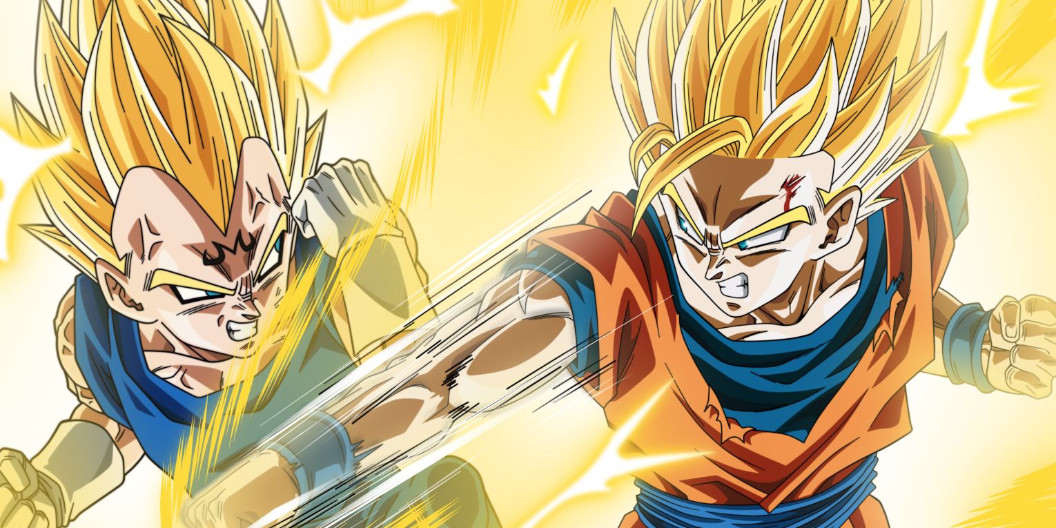 Goku Super Saiyan 2 vs Majin Vegeta in Dragon Ball Z.