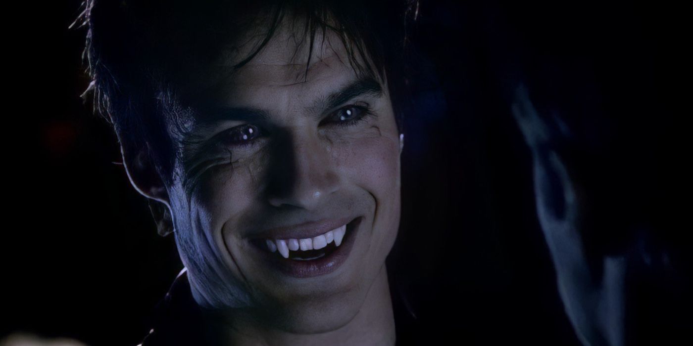 Daman Salvatore flashing his fangs in The Vampire Diaries.