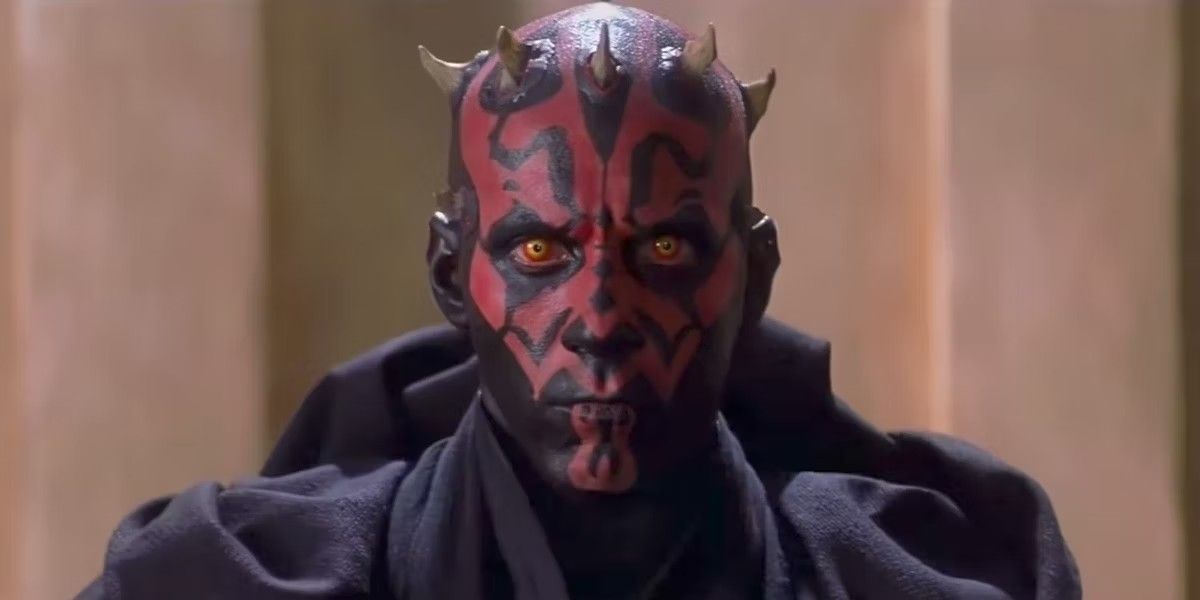 Sith Lord Darth Maul gives an intimidating stare in the Star Wars The Phantom Menace