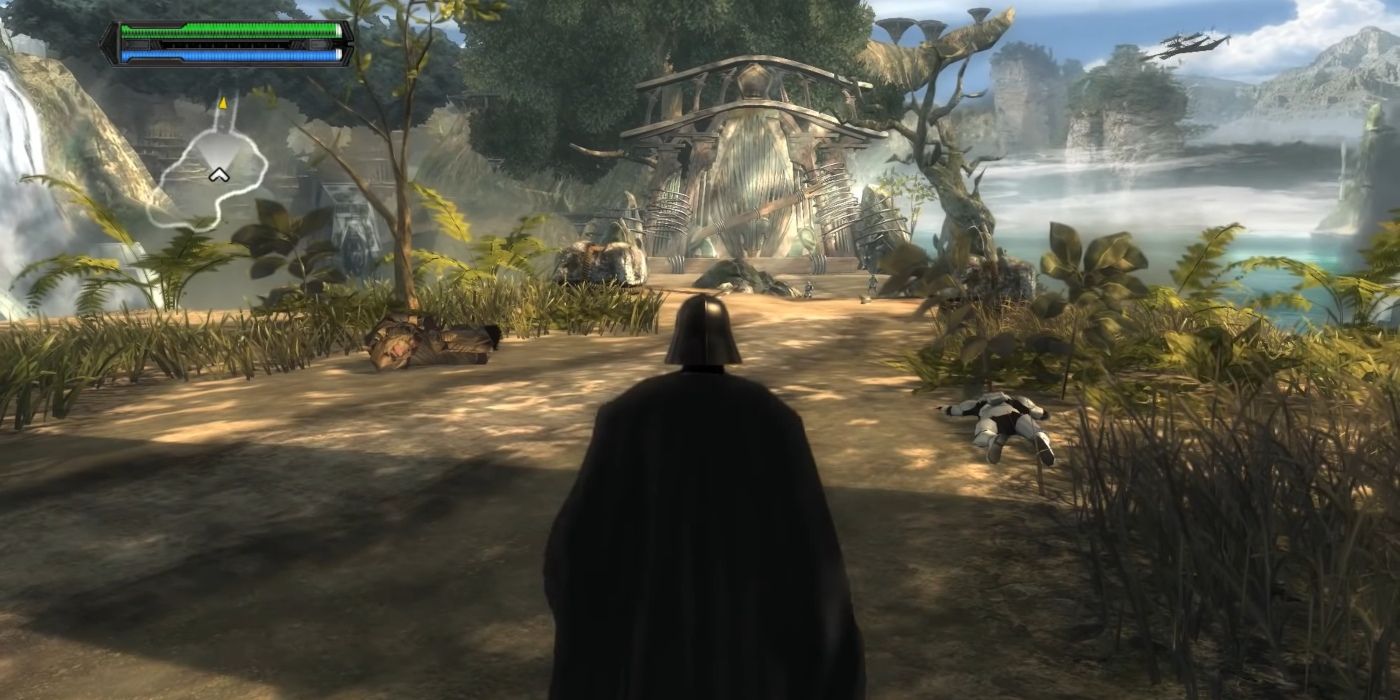 Darth Vader making his way through Kashyyyk in Star Wars: The Force Unleashed game