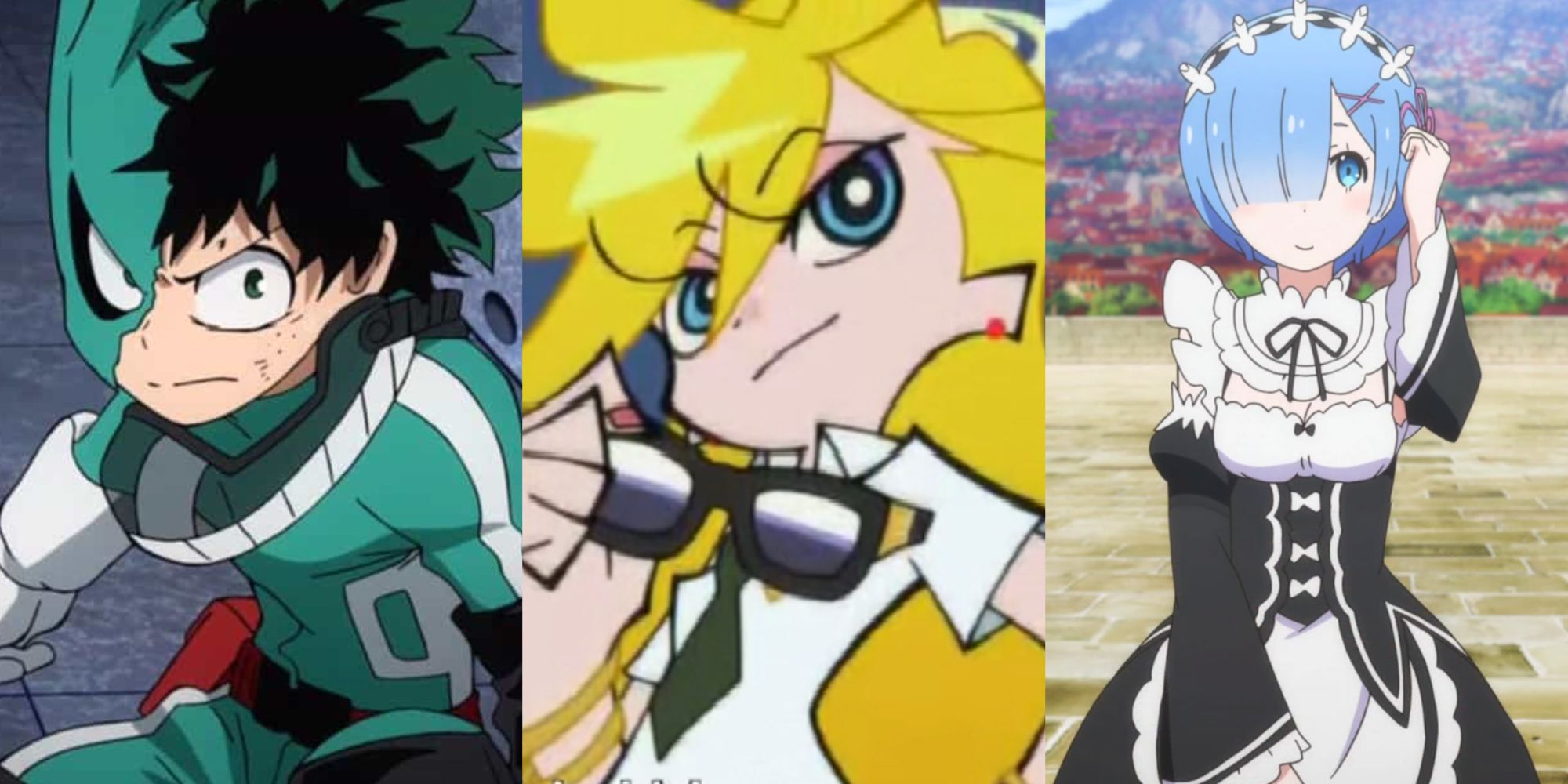 Deku (Izuku Midoriya), Panty, and Rem from anime shows.