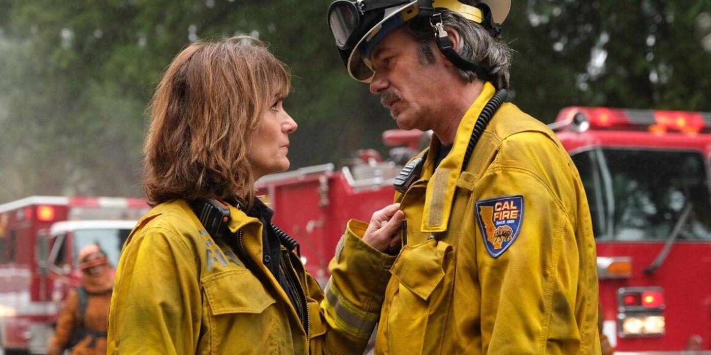 Diane Farr as Sharon Leone and Billy Burke as Vince Leone in Fire Country