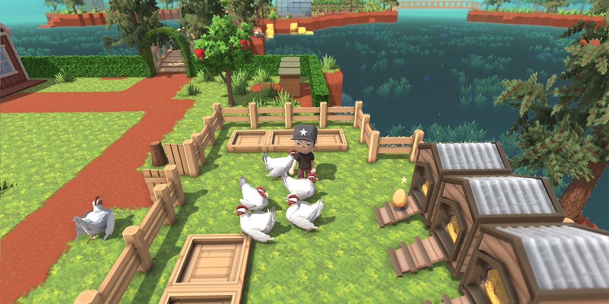 Dinkum gameplay with chickens.
