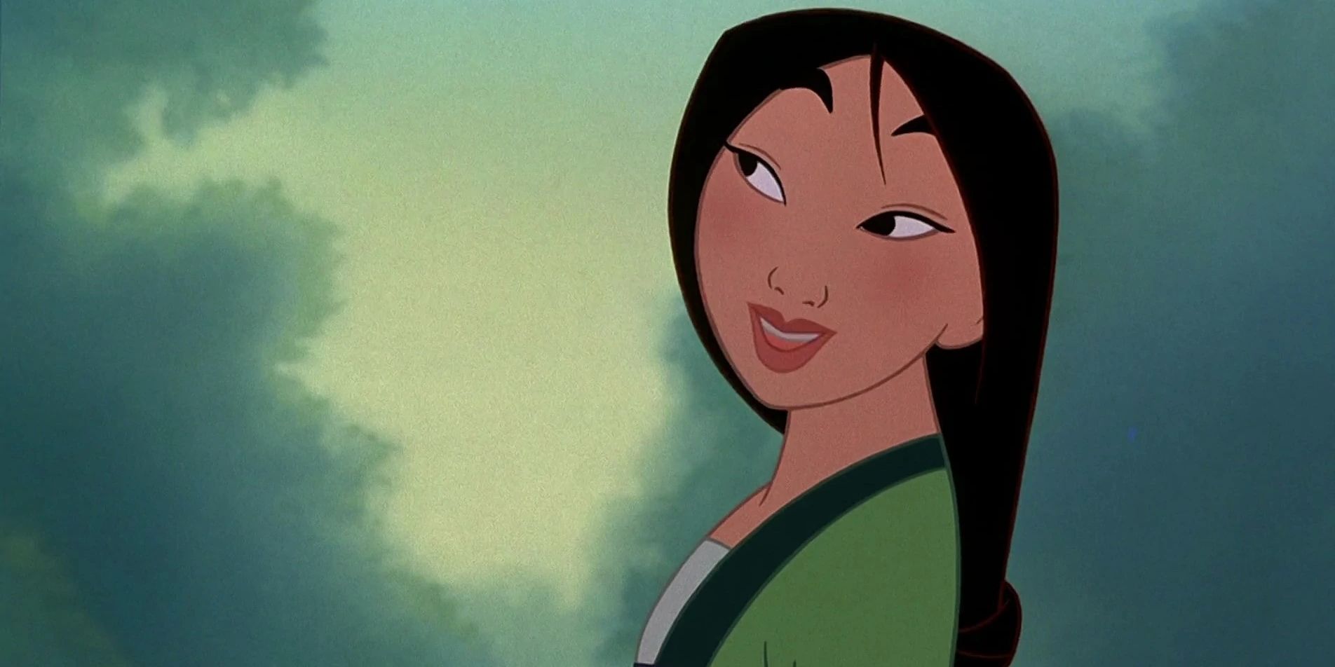 Disney's Fa Mulan smiling under a clear sky