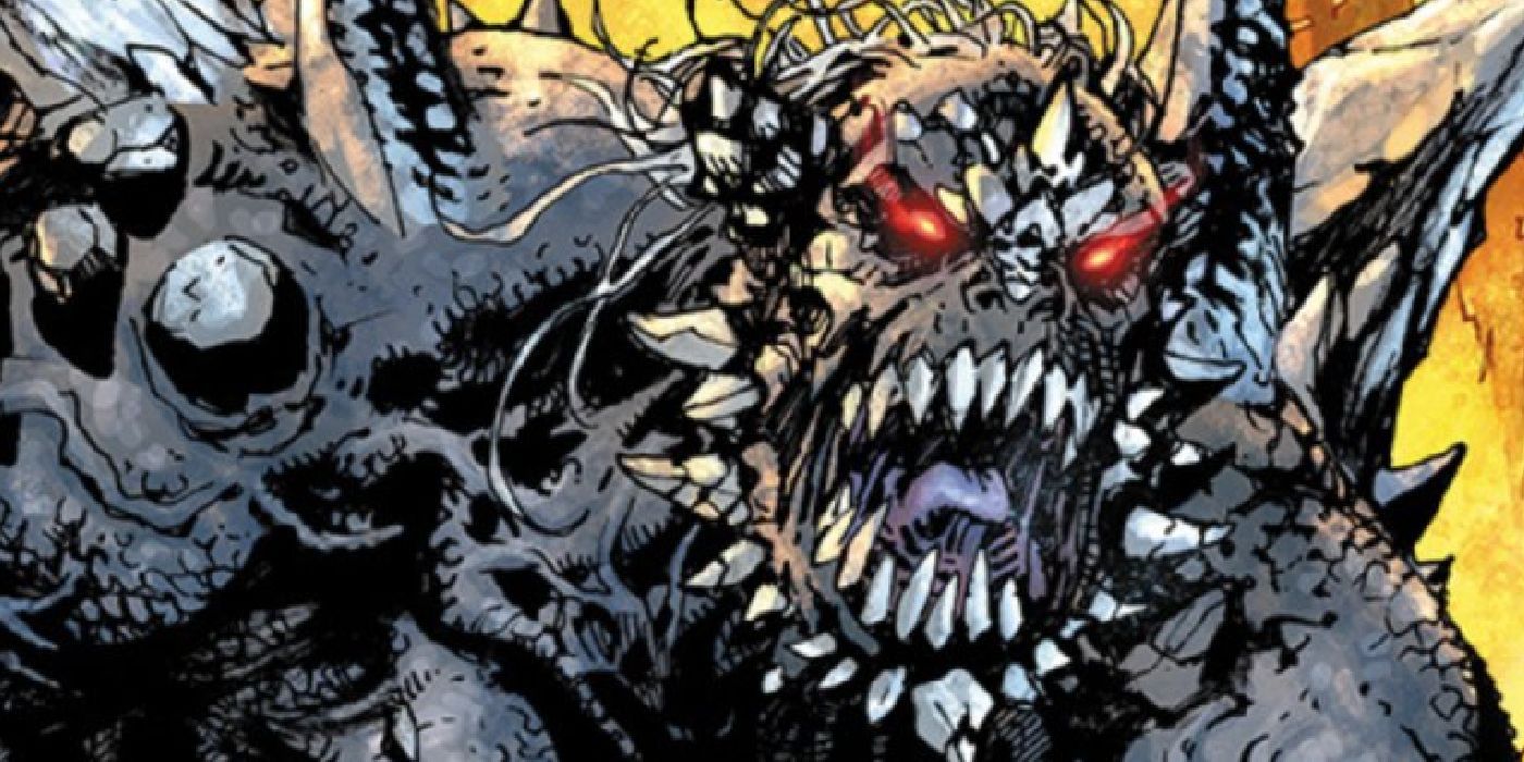 Doomsday roaring and lunging at his enemies in DC Comics