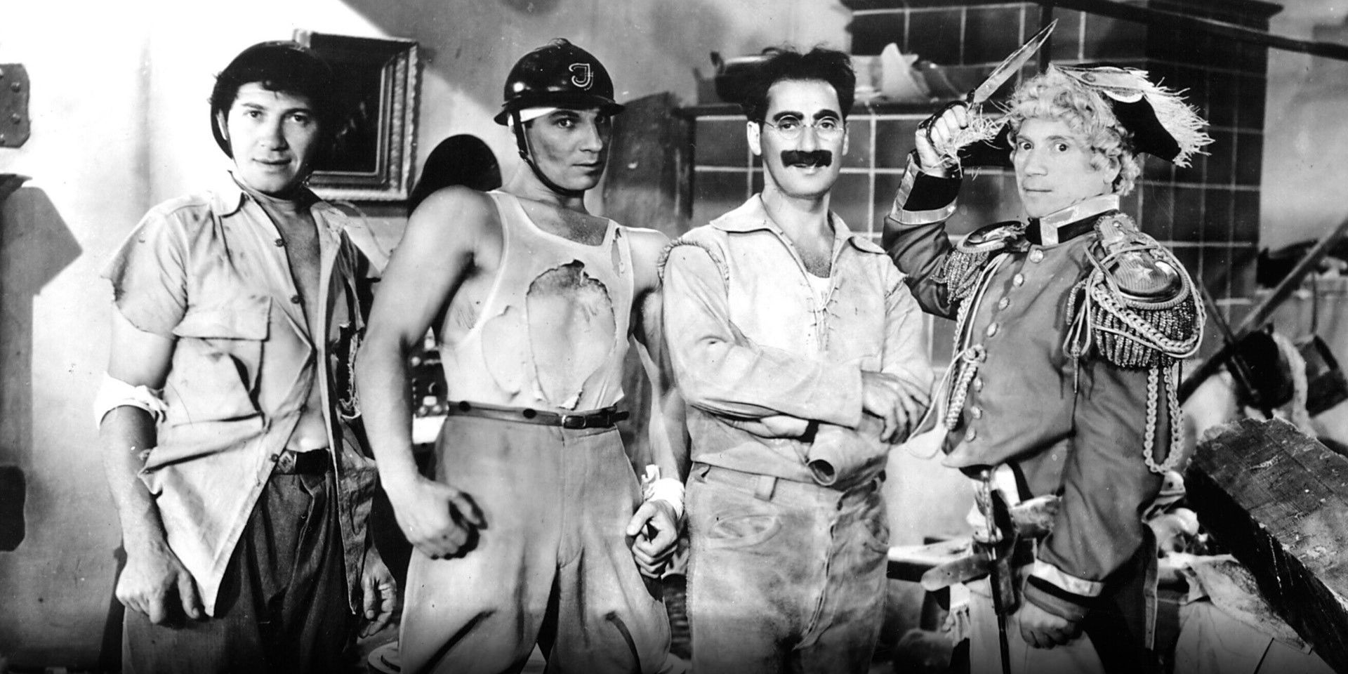 Chico, Zeppo, Groucho, and Harpo strike a pose in Duck Soup