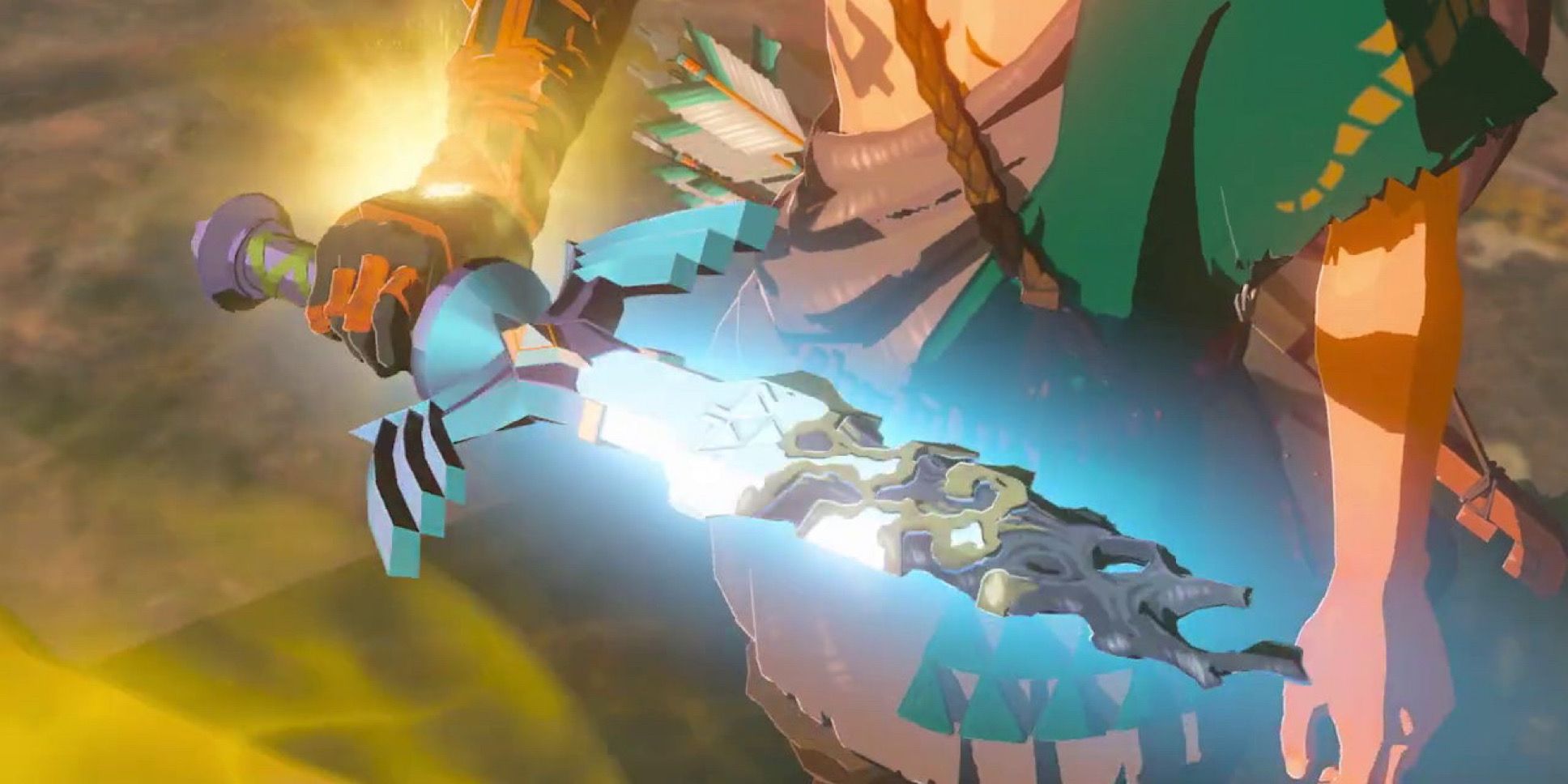 Uma imagem da Master Sword destruída na arte promocional de Tears of the Kingdom