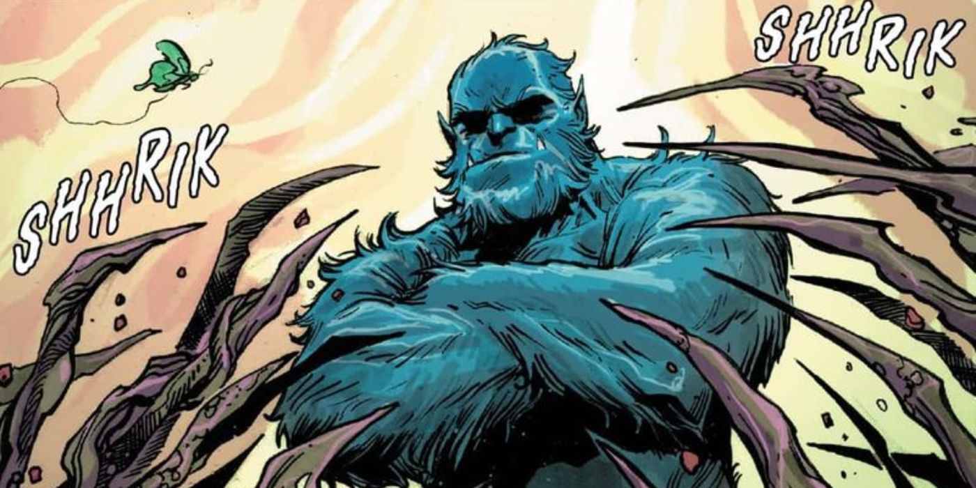 Beast menacingly looks over sharp thorns on Krakoa in Marvel Comics