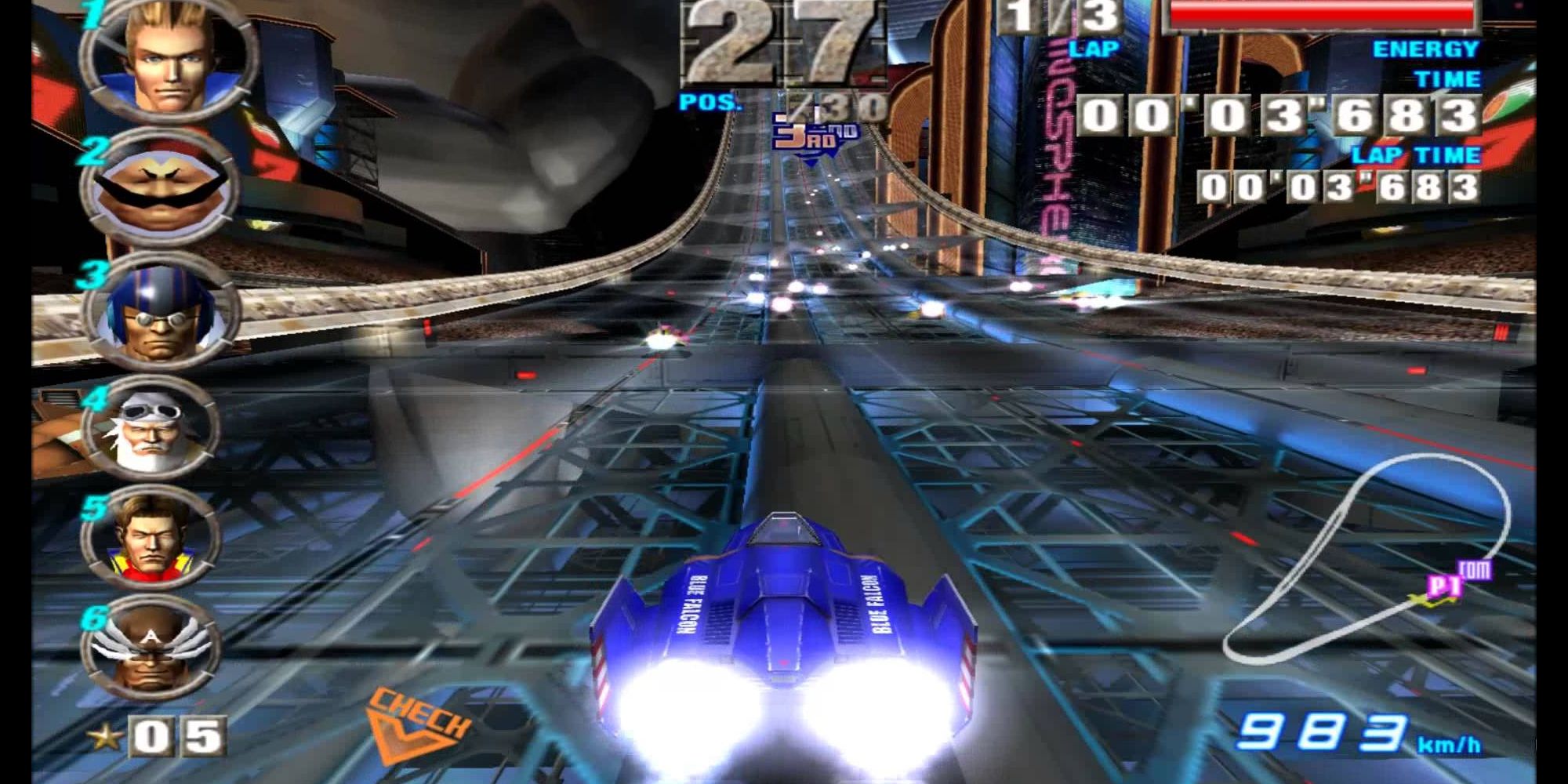 Player is racing in fourth place on lap one in F-Zero GX