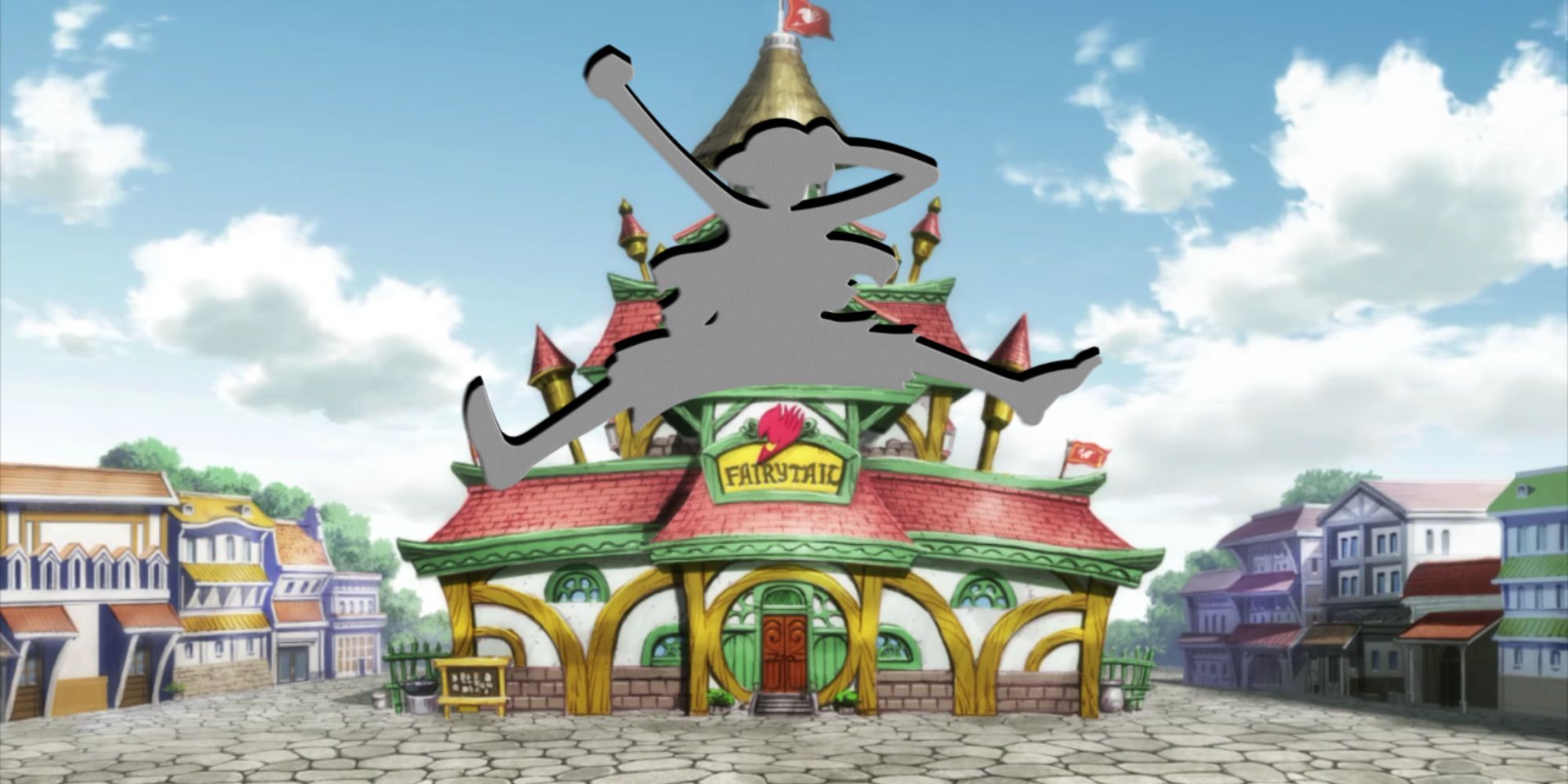 One Piece's Luffy Silhouette Jumping Over Fairy Tail Guild 