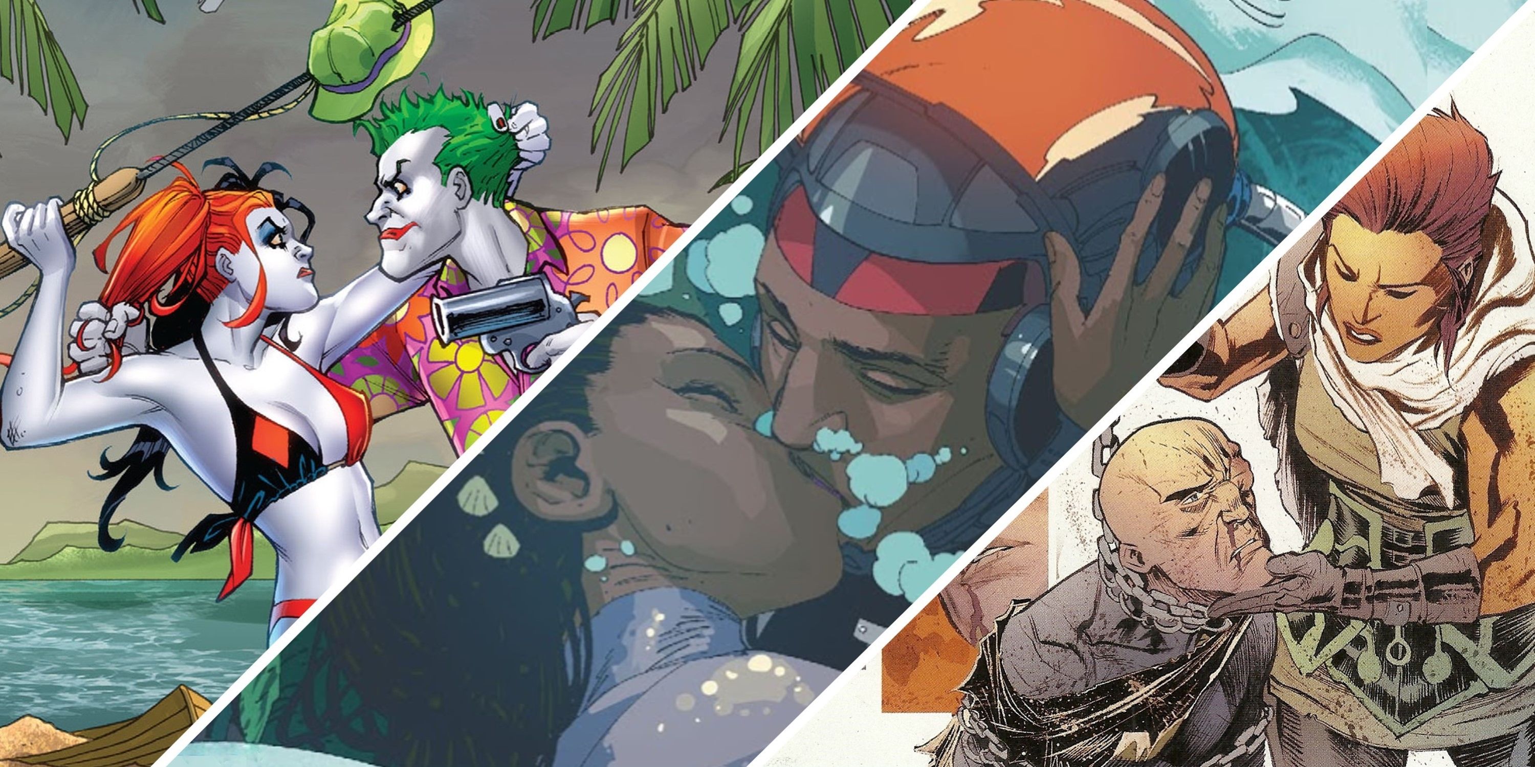 Split Image of Harley Quinn & Joker, Black Manta & Lucia, and Lex Luthor & Ardora DC Comics