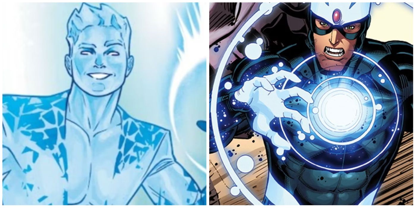 A split image of Iceman from the Hellfire Gala and of Havok wielding his powers.