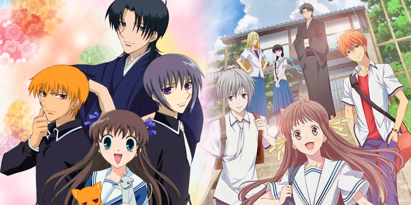 An image of the main cast of Fruits Basket 2001 (left) and the main cast of Fruits Basket 2019 (right)