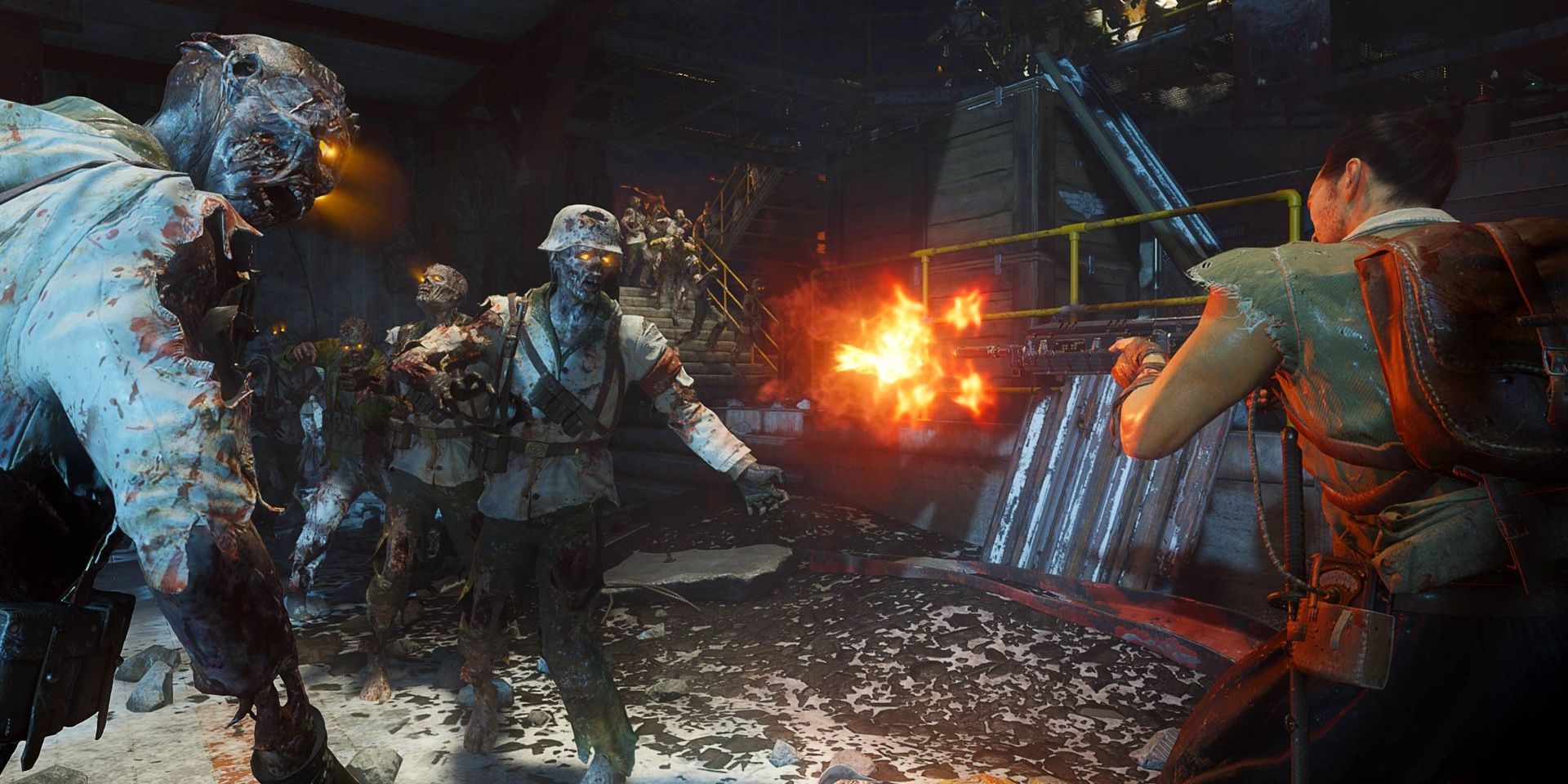 Gameplay from Call of Duty: Black Ops 3 Der Eisendrache with soldier shooting at zombies.