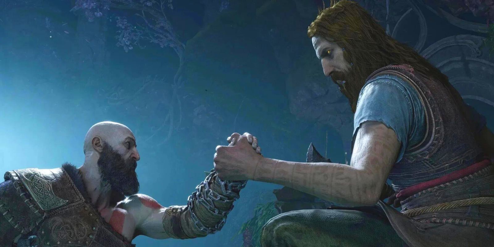 Kratos shakes hands with Tyr in God of War: Ragnarok