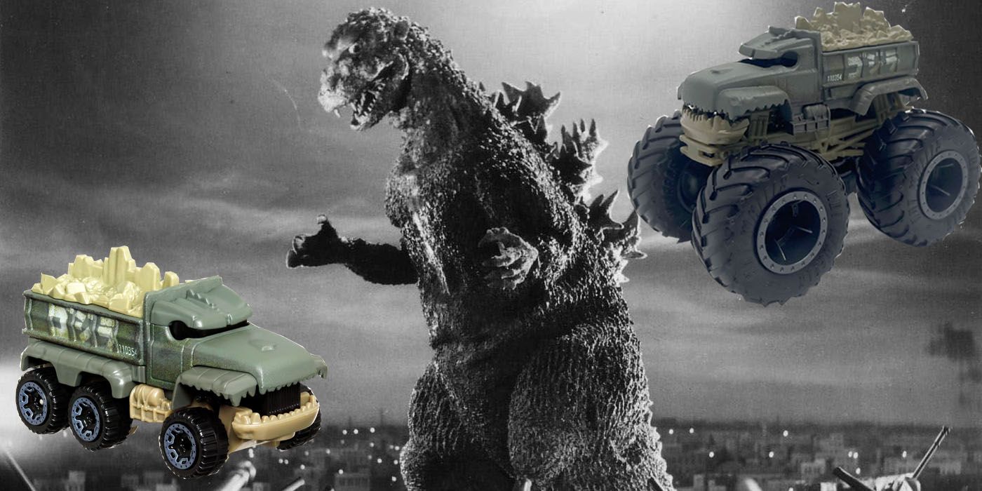 Godzilla and his two new hot wheel cars