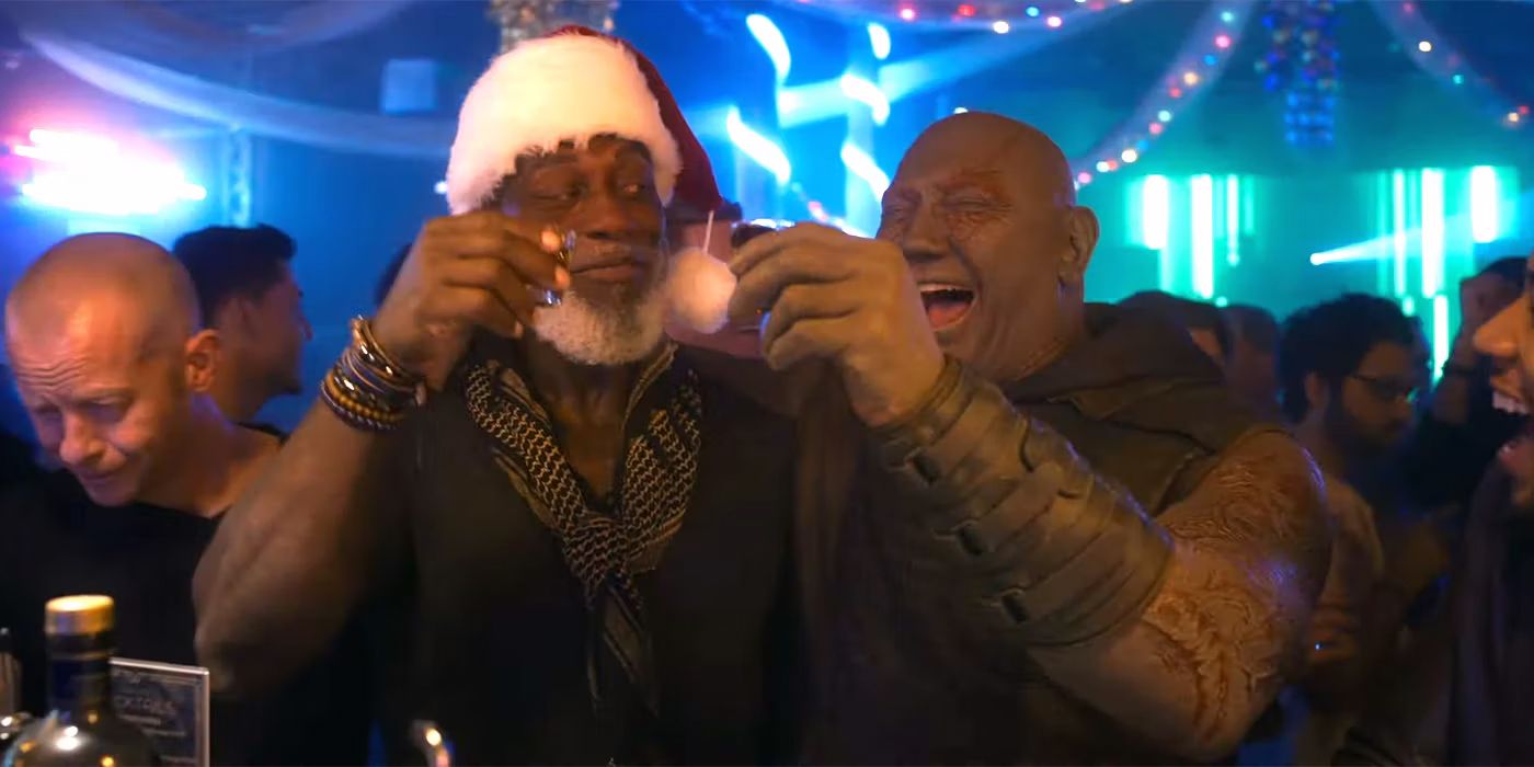 Drax drinking on Earth in The Guardians of the Galaxy Holiday Special.